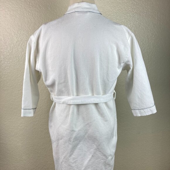 The Ritz Carlton Waffle White Mid-calf length Robe Pockets Gray Trim One Size - Picture 8 of 11
